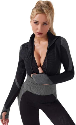 Vista 5 de Conjunto de entrenamiento sin costuras de 3 piezas para mujer, ropa deportiva de fitness, escuela, correr, yoga, ropa deportiva