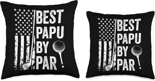 Vista 3 de Best Dad By Par Golfing Apparel by AlphaONE Best Papu by Par USA Flag Father's Day Golfing Dad Throw Pillow, 16x16, Multicolor