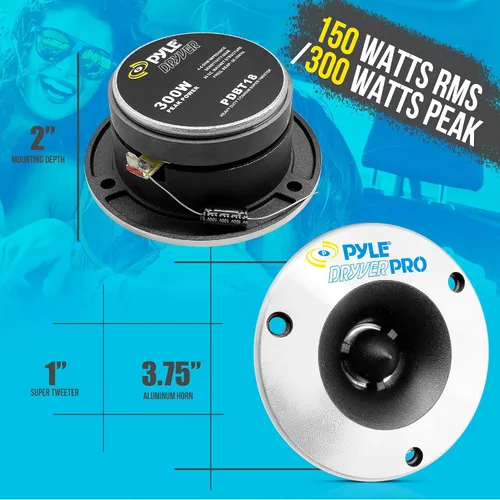 Vista 2 de Pyle Tweeter de cuerno de titanio de 3.75 pulgadas (par) – Acabado de corte de diamante cromado de aluminio con pico de 300 vatios de estructura