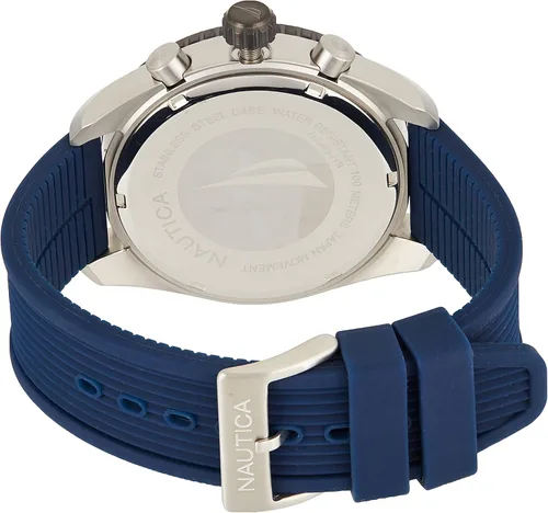 Vista 2 de Nautica Correa de silicona de cuarzo de acero inoxidable para hombre, azul, reloj casual 22 (Modelo NAPKBF017), Azul Patchwork
