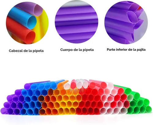 Vista 3 de 100 popotes jumbo para batidos, pajitas Boba, envueltas individualmente, varios colores, desechables, de plástico, grandes de boca ancha, para beber