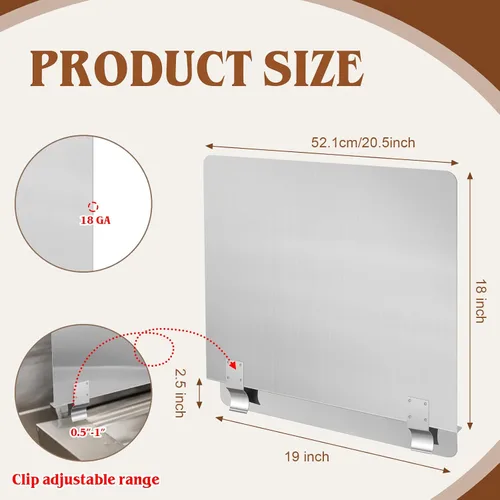 Vista 2 de Protector de salpicaduras de acero inoxidable para freidora comercial de 20-1/2 pulgadas de ancho x 18 pulgadas de alto, herramienta de salpicaduras