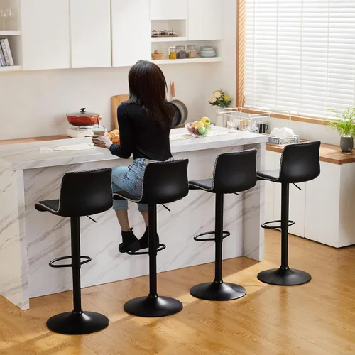 Vista 7 de HeuGah Juego de 2 taburetes de bar giratorios, taburetes de bar ajustables de altura de mostrador con respaldo, sillas de bar de piel sintética Negro