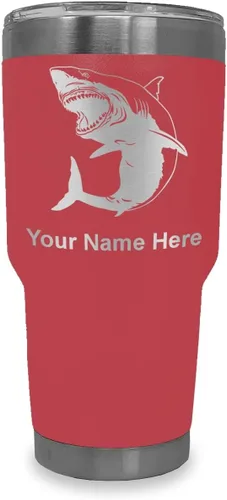 Vista 40 de LaserGram Vaso aislado al vacío de 20 onzas, gran tiburón blanco, grabado personalizado incluido (negro)