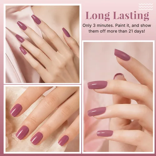 Vista 7 de DouborQ Esmalte de uñas de secado rápido de larga duración, malva Rojo Oscuro Rosa