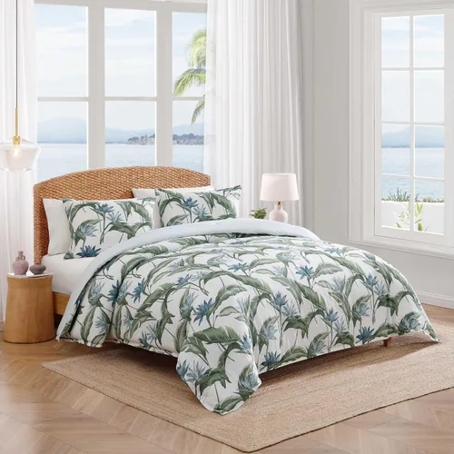 Vista 2 de Tommy Bahama - Juego de edredón tamaño Queen, ropa de cama costera de algodón suave con fundas de almohada, juego de cama floral tropical
