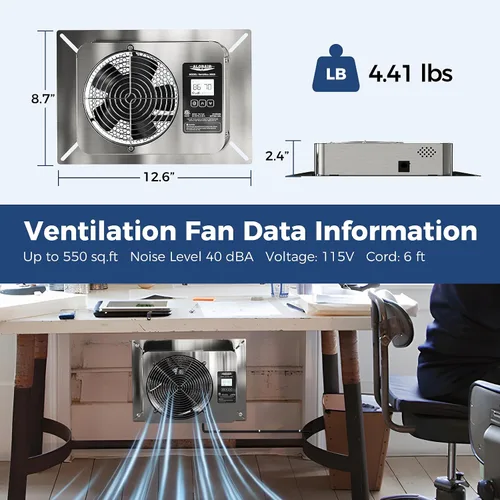 Vista 5 de ALORAIR Ventilador de espacio de arrastre de 300 CFM con humidistato