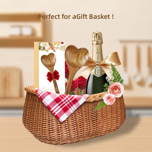 Vista 4 de Cucharas de madera en forma de corazón - Cubertería de cocina de madera en forma de corazón para cocinar con amor, regalos únicos del Día