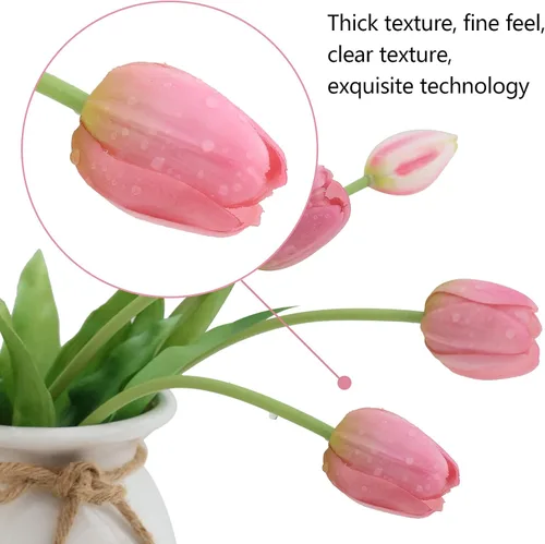 Vista 2 de Flores artificiales, 20 piezas tulipanes falsos de tacto real, tulipanes de látex sintético con caja de regalo, ramos de tulipanes sintéticos