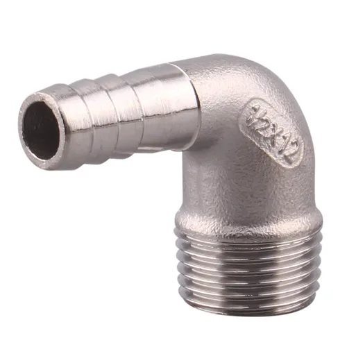 Vista 3 de Púa de manguera de 1/2 pulgada x 1/2 pulgada macho NPT acero inoxidable codo de 90 grados rosca de púas accesorio de tubería (paquete de 2)