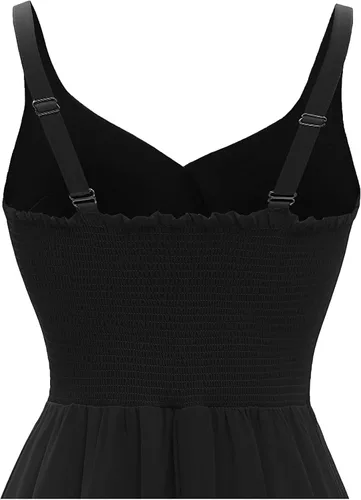 Vista 4 de Dressever Vestido de cóctel de verano con cuello en V y tirantes delgados ajustables de gasa
