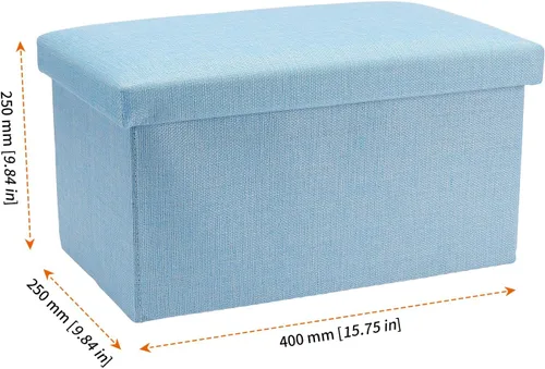 Vista 3 de HOZEON 3 Pack 15.7 x 9.8 x 9.11 Inches Folding Storage Ottoman, Blue Rectangle Footrest Seat, Multifunctional Foot Stool for Living Room, Office