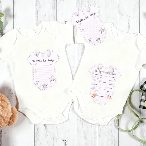 Vista 5 de CCINEE 50 tarjetas de predicción para baby shower, juegos de revelación de género, tarjetas de deseos y consejos para niños y niñas, padres recién