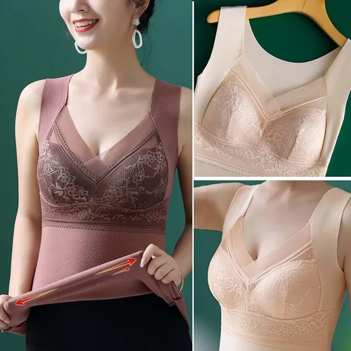 Vista 7 de Ropa interior térmica 2 en 1 con brasier incorporado, alta elasticidad, camiseta sin mangas integrada para mujer Negro