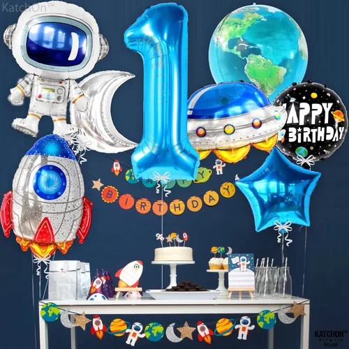 Vista 5 de KatchOn, Juego de globos espaciales grandes para primer cumpleaños, 40 pulgadas, paquete de 8, globos de primer viaje alrededor del sol, globo