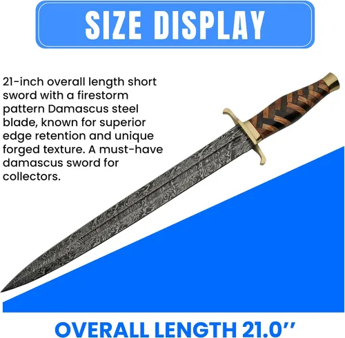 Vista 2 de SZCO Supplies Espada trenzada de acero de Damasco de nogal/madera de olivo