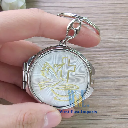 Vista 5 de 12 llaveros de espejo compacto para bautizo recuerdos, maquillaje de Espíritu Santo Compacto/Primera Comunión/Oro Plata/Recuerdos para Comunión