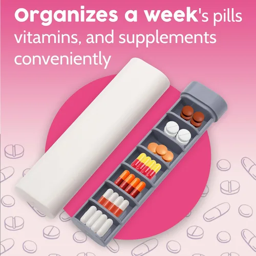 Vista 2 de Skywin Organizador de pastillas moderno, organizador de píldoras compacto semanal de 7 días, estuche de viaje pequeño para vitaminas y medicamentos