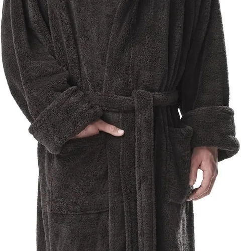 Vista 5 de Arus Bata de forro polar para hombre, bata de baño turca larga con capucha
