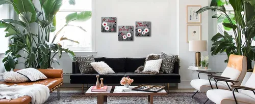Vista 9 de SkenoArt Arte de pared de flores para dormitorio, lienzo de mariposa gris y roja, citas florales de margaritas, imágenes inspiradoras, decoración