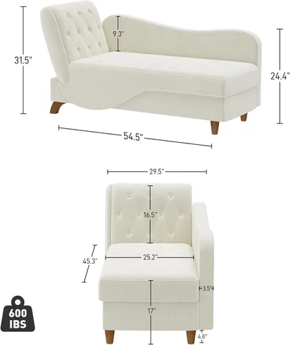 Vista 2 de Tumbona de terciopelo para interiores con almacenamiento para sala de estar Blanco beige