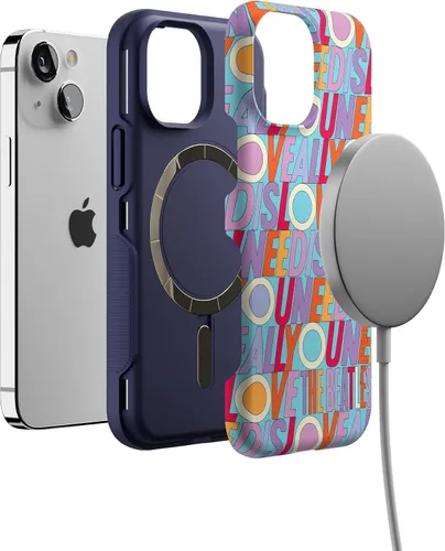Vista 4 de Funda Casely para iPhone 13 Mini Todo lo que necesitas es amor Beatles Compatible con MagSafe Diseño de funda protectora audaz