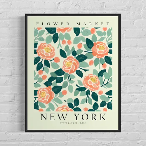 Vista 3 de Impresión artística del mercado de flores de Nueva York, arte de pared de rosas, decoración de arte floral para dormitorio, cocina, baño, póster