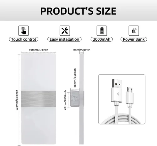 Vista 5 de MEHIDFY Juego de 2 apliques de pared, lámpara de pared regulable con control táctil, apliques de pared LED recargables, luces de pared a