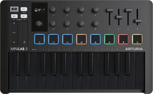 Vista 10 de Arturia MiniLab Controlador de teclado MIDI USB de 3 a 25 teclas con 8 almohadillas de batería multicolor, 8 perillas y software de producción
