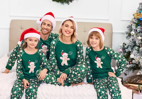 Vista 5 de Ekouaer Pijamas de Navidad para la familia, pijamas de manga larga a juego con pantalones a cuadros, ropa de dormir suave para descansar