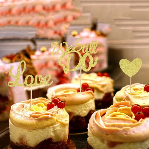 Vista 3 de 24 piezas de decoración para cupcakes con purpurina en forma de corazón de amor, matrimonio, aniversario, despedida de soltera, boda, compromiso