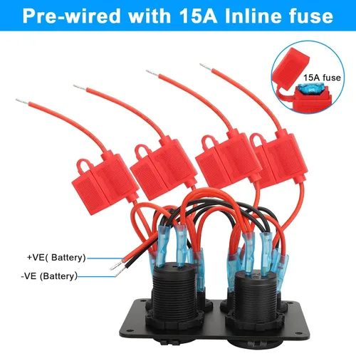 Vista 6 de Linkstyle Panel de interruptores de 12 V, puerto USB A de 18 W y puerto USB C de 45 W, enchufe para encendedor de cigarrillos con voltímetro digital