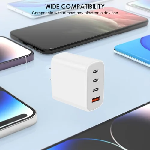 Vista 2 de Bloque de cargador USB-C, bloque de cargador de pared con cable C a C, adaptador de corriente de 4 puertos y enchufe de pared, bloque de carga