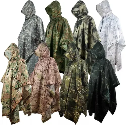 Vista 7 de MINUSE Impermeable impermeable Poncho al aire libre militar táctico impermeable camping senderismo trajes viaje paraguas lluvia