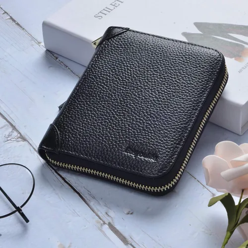 Vista 2 de Easyoulife Tarjetero de cuero con cremallera para mujer, bloqueo RFID