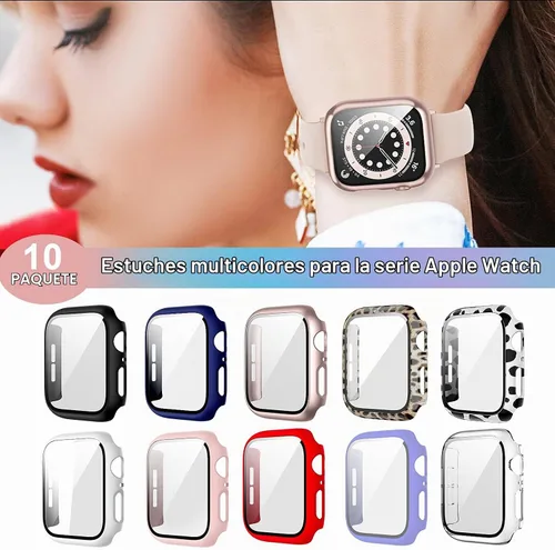 Vista 6 de Paquete de 10 fundas para Apple Watch Series 3/2/1 de 1.496 pulgadas con protector de pantalla de vidrio templado, alta definición, resistente a
