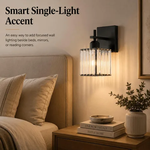 Vista 6 de Aplique de pared moderno negro, luminaria interior cableada de 1 luz con casquillo de cerámica E26 para dormitorio, pasillo, sala de estar