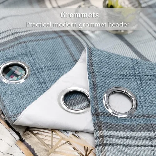 Vista 4 de always4u - Cortinas de cuadros de moda para dormitorio, cortinas de estilo granja para sala de estar, cortinas con ojales para oscurecer la Azul