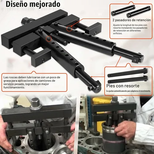 Vista 4 de Conjunto universal de extractor de revestimiento de cilindro – Extractor de revestimiento de cilindro de motor diésel resistente utilizado para Mack