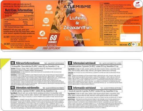 Vista 7 de Gomitas de luteína (60 gomas). Gomitas para ojos con luteína (28.5 mg), zeaxantina y vitamina A (paquete de 30 días), sabor naranja, vegano, sin