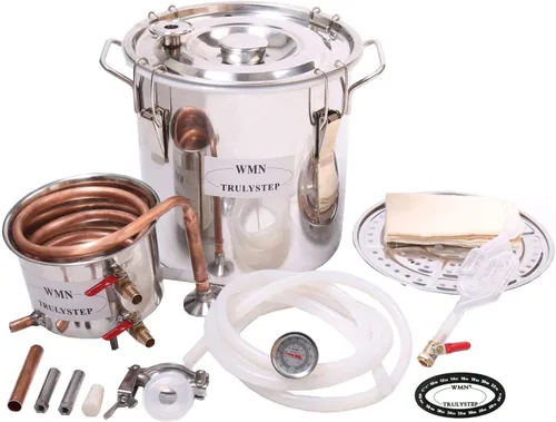 Vista 4 de bricolaje 2 Gal 10 litros Home Distiller Moonshine Alcohol Todavía inoxidable Thumper barril de cobre de la Caldera