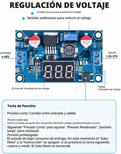 Vista 5 de LM2596 Módulo Convertidor de Potencia CC-CC Buck, Regulador de Voltaje Ajustable de 4-40V a 1.25-37V Convertidor Buck con Pantalla de Voltaje LED