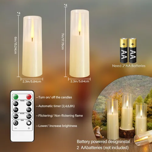 Vista 6 de MUMCHASI 8 piezas de velas sin llama, velas operadas por batería, velas LED parpadeantes con control remoto, llama danzante realista, diseño