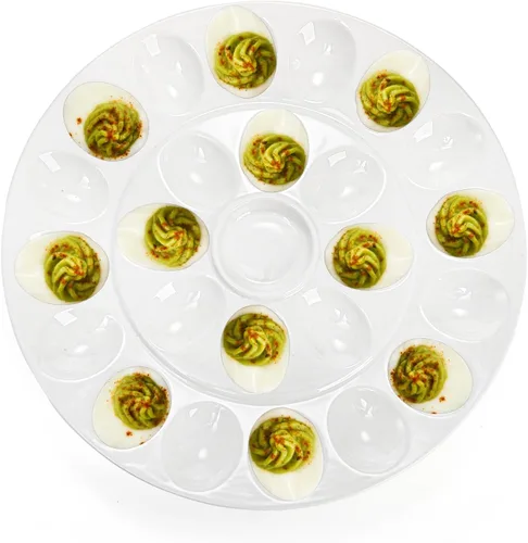 Vista 7 de Foraineam Bandeja de huevos de porcelana de 12.6 pulgadas, plato de huevo blanco con 25 compartimentos Dishwasher & Oven Safe, Easter Egg Holder