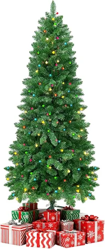 Vista 8 de 2 piezas árbol de Navidad de 3 pies con luces, pequeño árbol de Navidad artificial de PVC preiluminado de Navidad con 78 luces LED cálidas, bayas 3