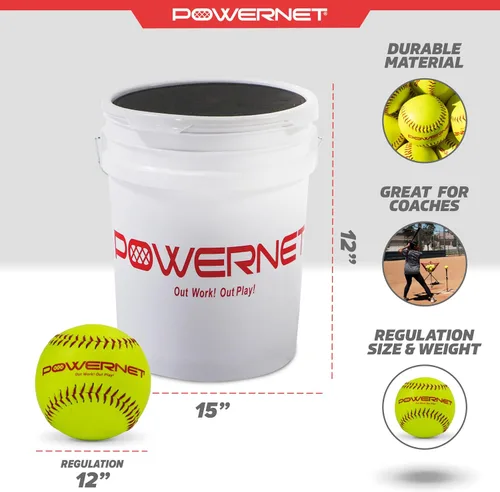 Vista 3 de PowerNet Softball Batting Practice Equipment - Bucket of 11" & 12" Softballs, Weighted & Flexi Balls, Crushers