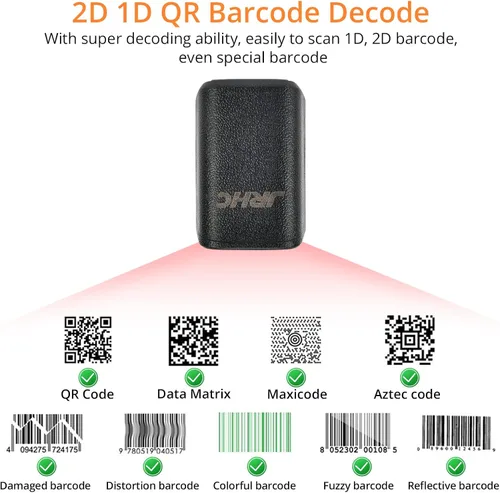 Vista 6 de 1D 2D Bluetooth portátil anillo escáner de código de barras, mini lector de código de barras portátil con inalámbrico 2.4Ghz y Bluetooth y USB