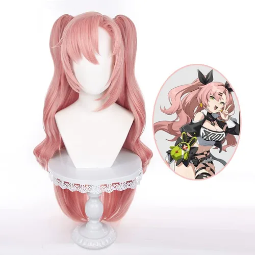 Vista 4 de XiongXiongLe Pelucas de cosplay de anime, Nicole Demara, largo, rosa, ondulado, pelo sintético natural, para mujeres, adultos, Halloween, Navidad