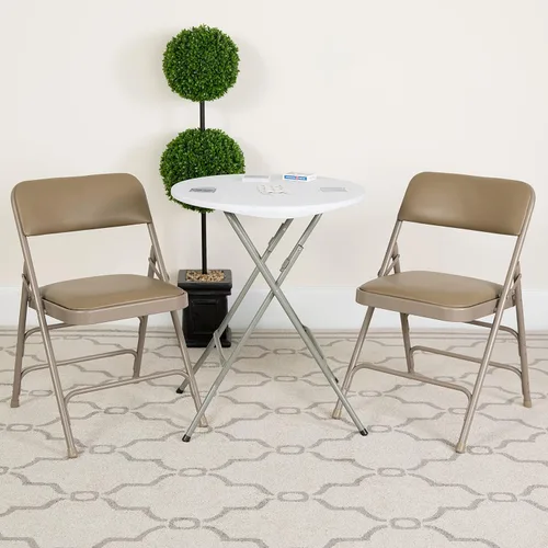 Vista 13 de EMMA + OLIVER Paquete de 2 sillas plegables de metal de tela beige curvada con triple refuerzo Triple Braced, Double-Hinged, Fabric Upholstery