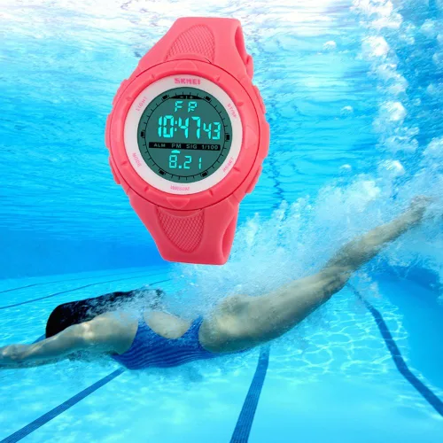 Vista 6 de Skmei digital reloj deportivo mujeres impermeable el retroiluminación pu banda pequeña Militar relojes de pulsera chica al aire libre